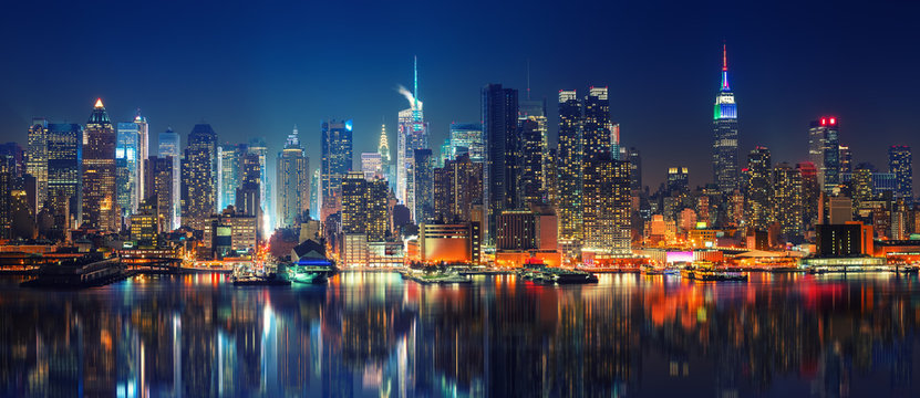 illuminated Manhattan skyline