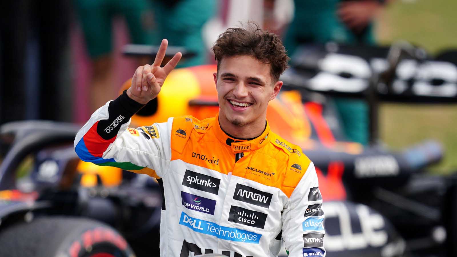 Lando Norris chequered flag celebration