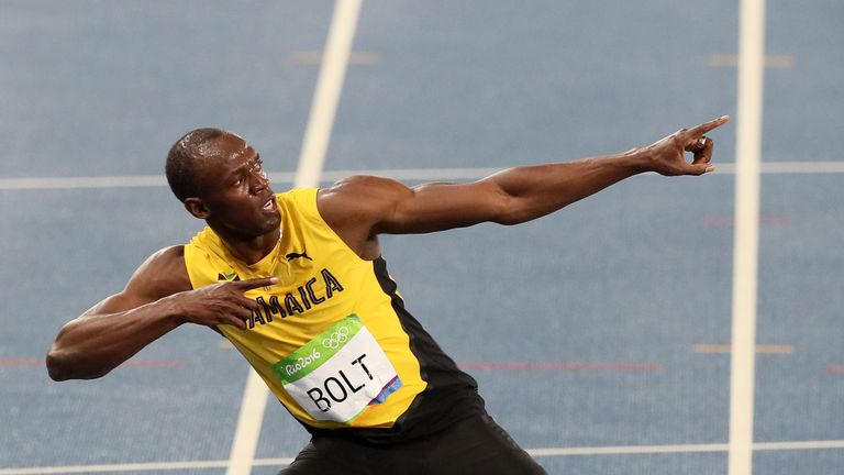 Usain Bolt finishing line celebration