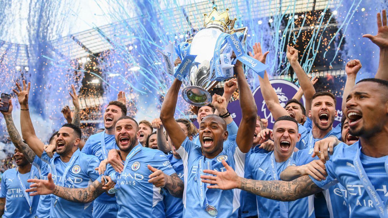 Manchester City celebrating their Premier League victory