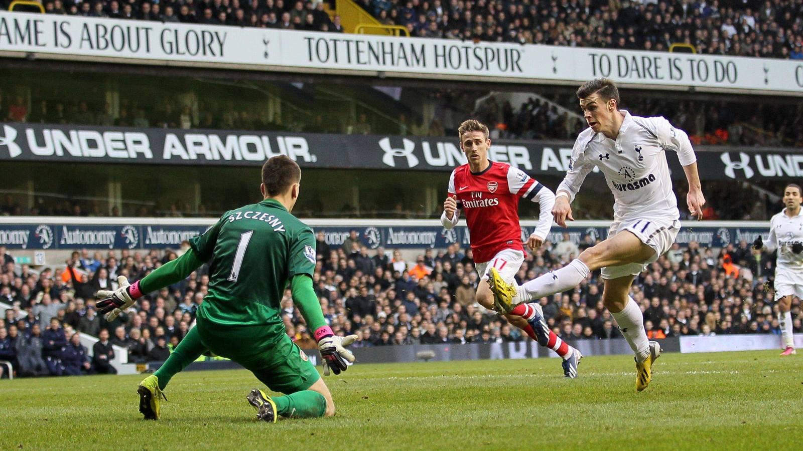 Gareth Bale scoring a goal against Arsenal