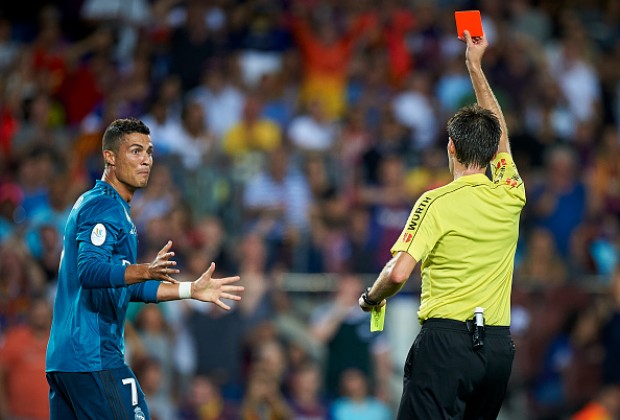 Cristiano Ronaldo picked up his 10th career red card while Lionel Messi has been sent off just once.