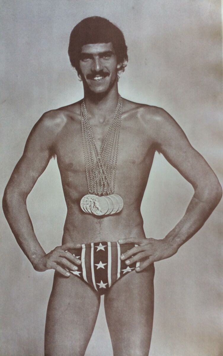 Mark spitz poster showcasing his legendary achievements with synergetic