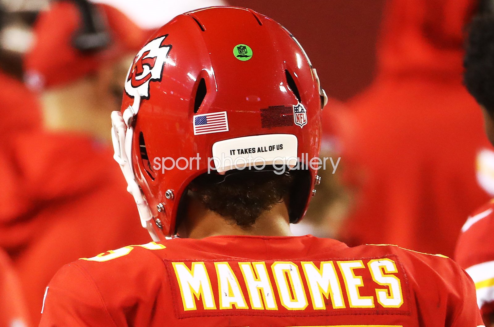 What is the sticker on the back of patrick mahomes helmet dedicated to fans