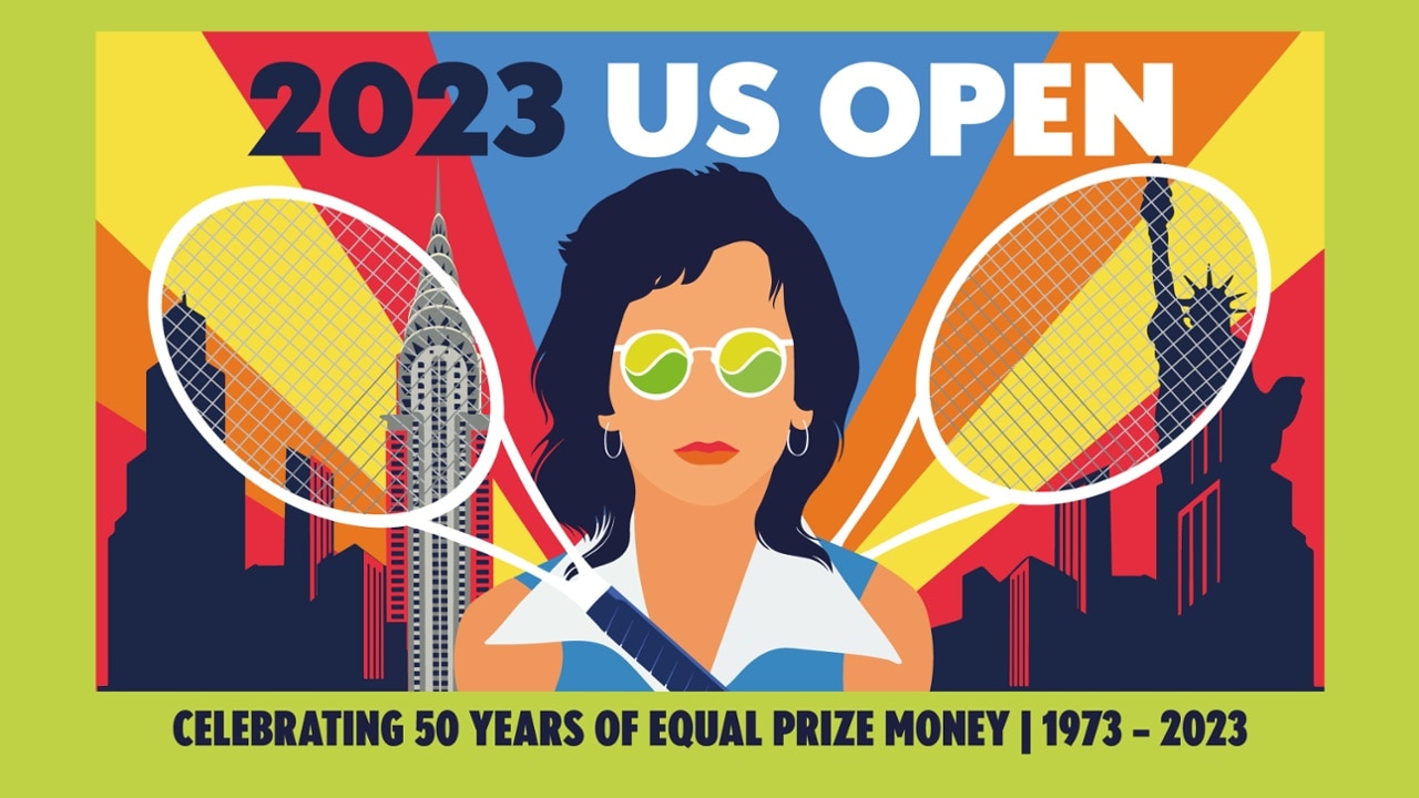 Us open tennis 2023 poster showcasing record-breaking moments in sport